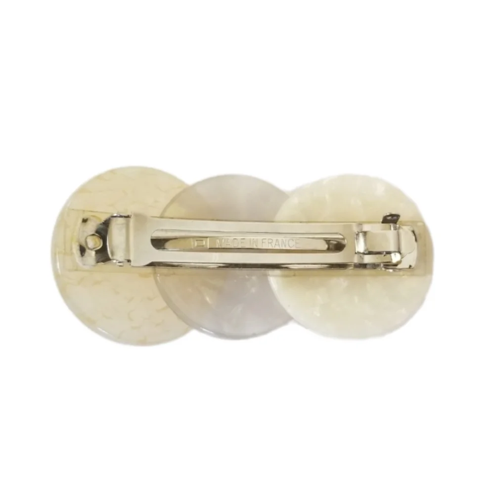 VINTAGE 80's Acrylic Hair Barrette Made In France Pearlescent White Gold Retro